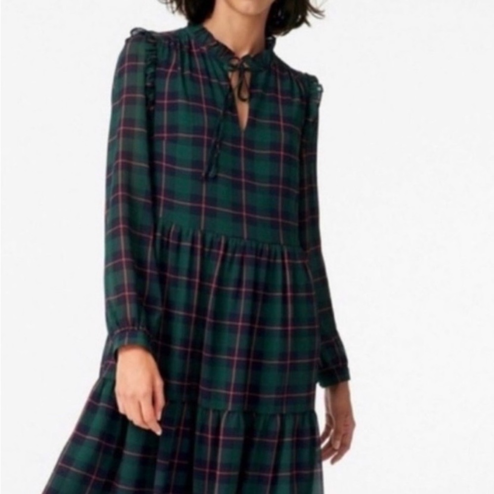J. Crew Green and Red Plaid Long Sleeve Dress